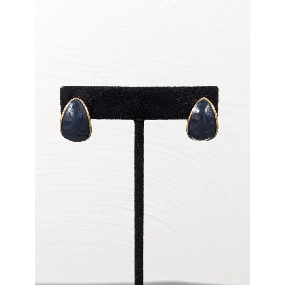 Vintage Napier Blue Enamel Teardrop Drop Earrings‎ Gold Tone Classic
